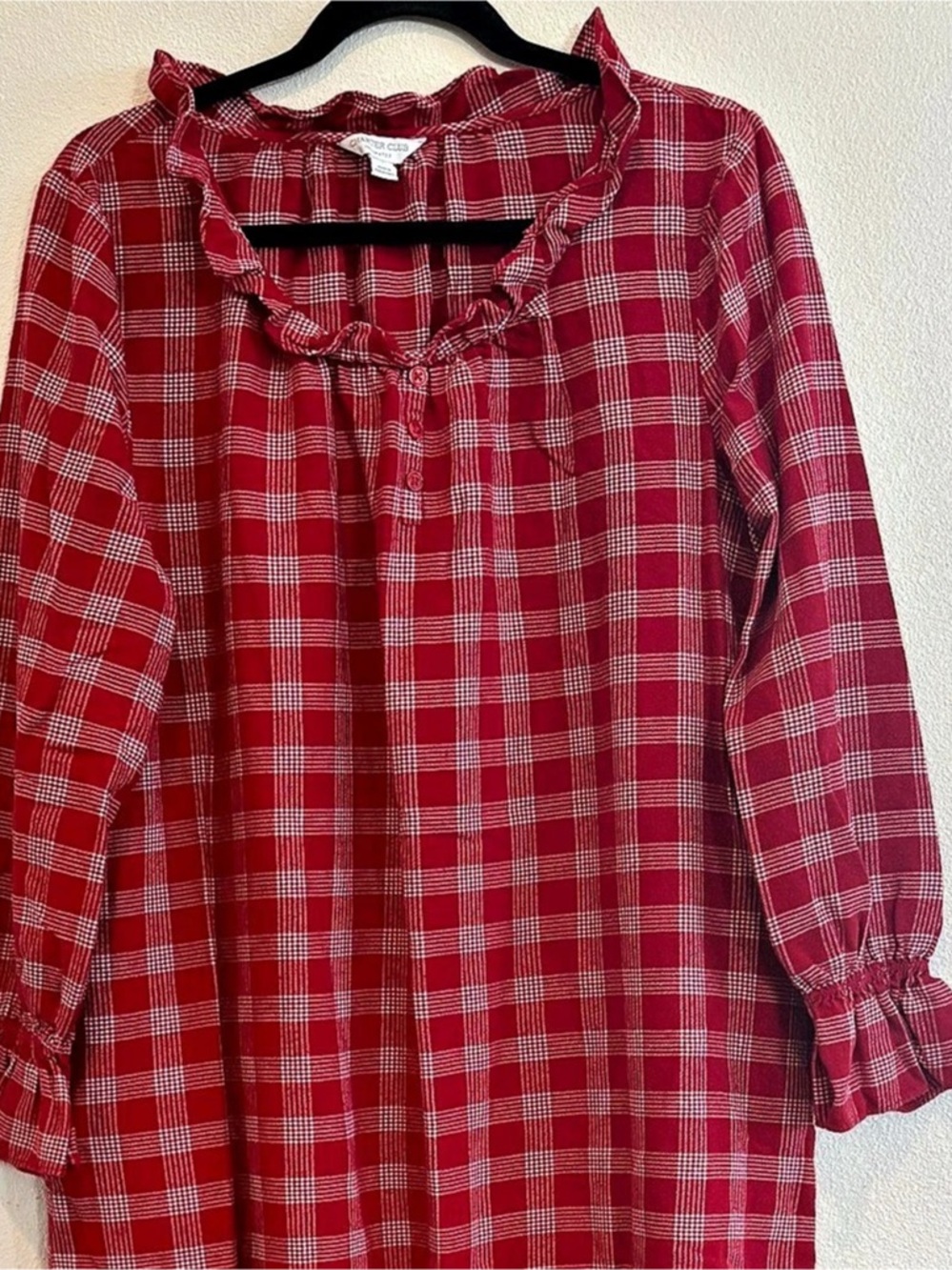 Charter Club Plaid Flannel Midi Nightgown in Red & White Size Large